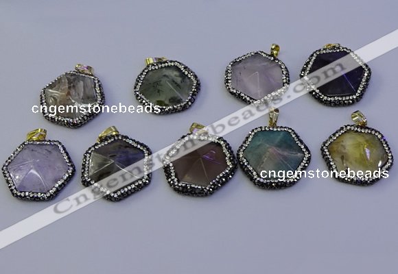 NGP7126 30*30mm hexagon mixed gemstone pendants wholesale