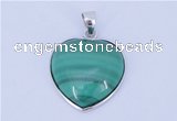 NGP713 19*22mm heart natural malachite with sterling silver pendant