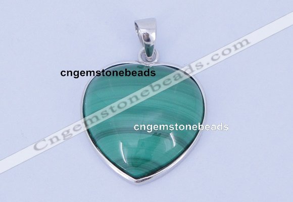 NGP713 19*22mm heart natural malachite with sterling silver pendant