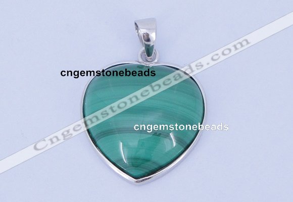 NGP713 19*22mm heart natural malachite with sterling silver pendant