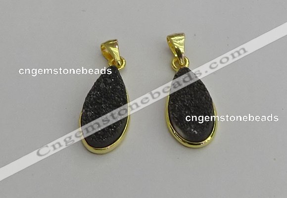 NGP7182 10*20mm flat teardrop plated druzy quartz pendants