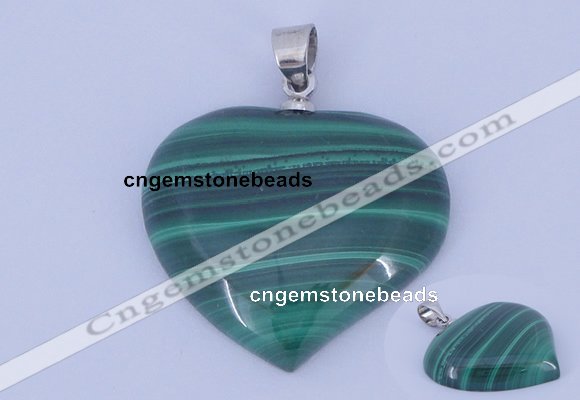 NGP729 25*25mm heart natural malachite with 18KGP gemstone pendant