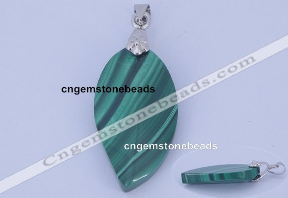 NGP730 15*28mm leaf natural malachite with 18KGP gemstone pendant