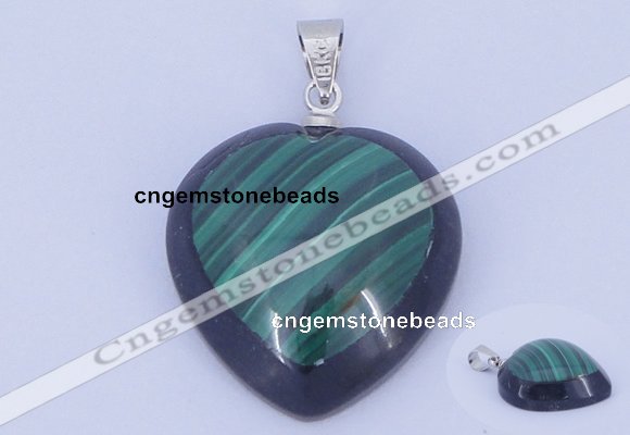 NGP732 20*20mm heart natural malachite & black agate with 18KGP pendant