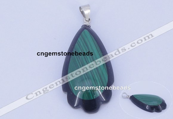 NGP733 17*34mm teardrop natural malachite & black agate with 18KGP pendant