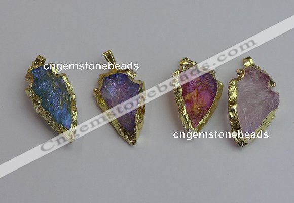 NGP7406 22*30mm - 25*40mm arrowhead plated druzy quartz pendants