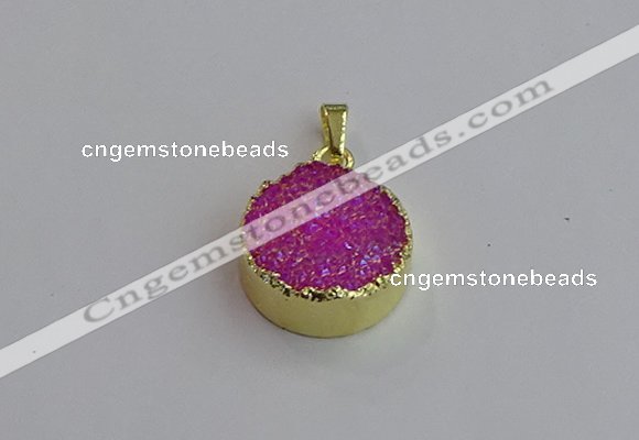 NGP7459 20mm coin plated druzy agate gemstone pendants