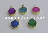 NGP7463 20mm coin plated druzy agate gemstone pendants