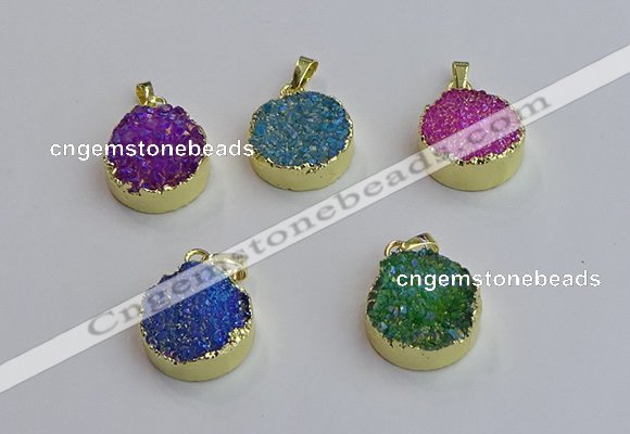 NGP7463 20mm coin plated druzy agate gemstone pendants