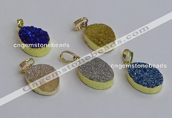 NGP7498 15*20mm oval plated druzy agate gemstone pendants