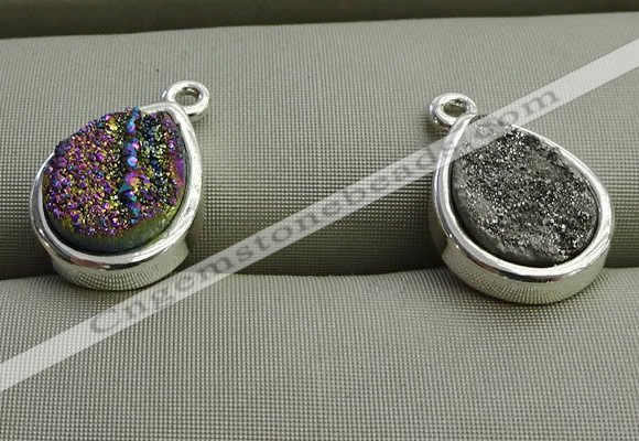 NGP7578 10*14mm flat teardrop plated druzy agate pendants wholesale