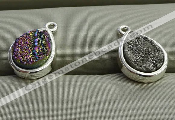 NGP7578 10*14mm flat teardrop plated druzy agate pendants wholesale