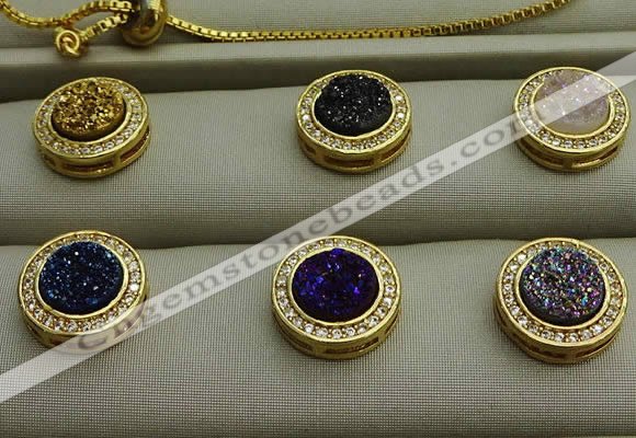 NGP7588 13mm coin plated druzy agate pendants wholesale