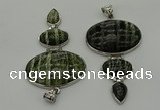 NGP8022 50*82mm - 52*86mm green silver line jasper pendant set jewelry