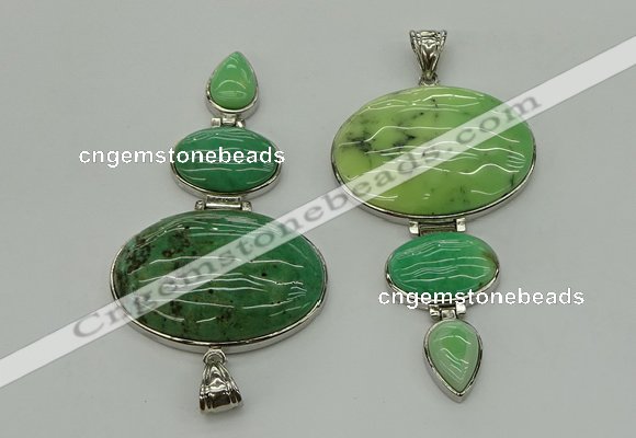 NGP8028 50*82mm - 52*86mm grass agate pendant set jewelry