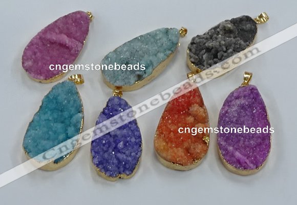 NGP8520 25*48mm - 27*52mm flat teardrop druzy agate pendants