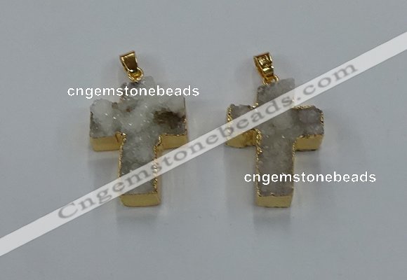 NGP8532 22*30mm - 25*35mm cross druzy agate pendants wholesale