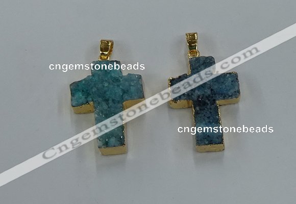 NGP8537 22*30mm - 25*35mm cross druzy agate pendants wholesale