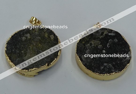 NGP8561 38mm - 40mm flat round druzy agate pendants wholesale