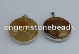 NGP8698 38mm - 40mm flat round agate pendants wholesale