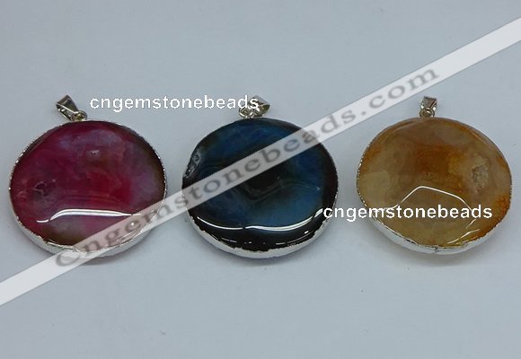 NGP8704 38mm - 40mm flat round agate pendants wholesale