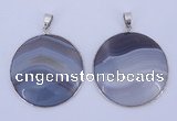 NGP936 5PCS 40mm flat round agate gemstone pendants with brass setting