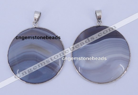 NGP936 5PCS 40mm flat round agate gemstone pendants with brass setting