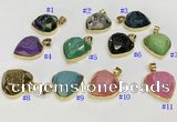 NGP9600 20mm faceted heart plated druzy agate pendants