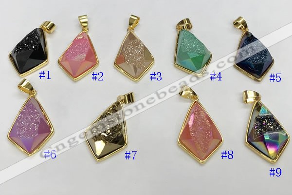 NGP9601 18*25mm faceted plated druzy agate pendants