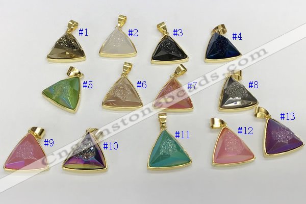 NGP9603 20*20mm faceted triangle plated druzy agate pendants