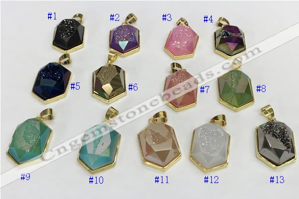 NGP9606 18*25mm faceted hexagon plated druzy agate pendants