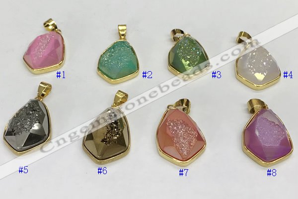 NGP9609 18*25mm faceted teardrop plated druzy agate pendants