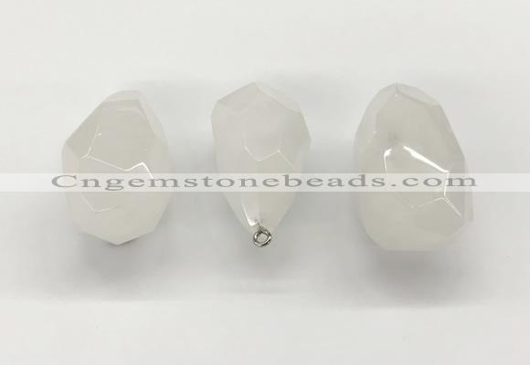 NGP9800 22*35mm - 25*40mm faceted nuggets white jade pendants