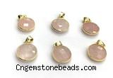 NGP9896 16mm faceted coin rose quartz pendant