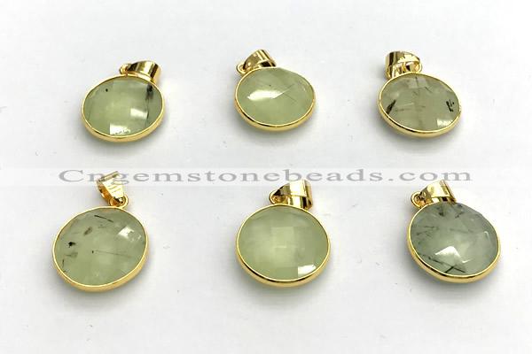 NGP9899 16mm faceted coin prehnite pendant