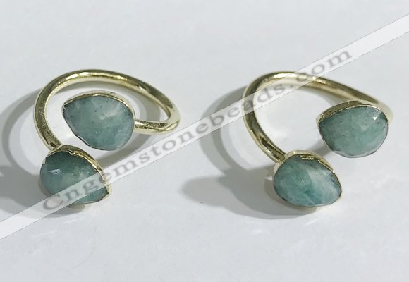 NGR1094 8*10mm faceted flat droplet amazonite rings wholesale
