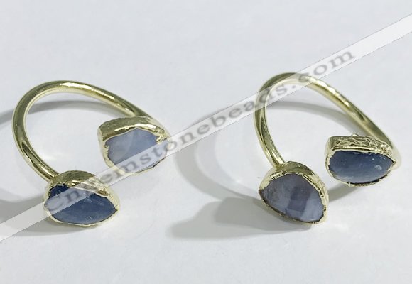 NGR1095 8*10mm faceted flat droplet kyanite & blue lace agate rings wholesale