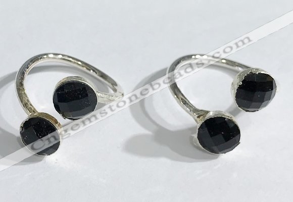 NGR1097 8mm faceted coin  black agate gemstone rings wholesale