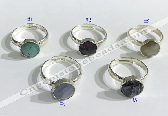 NGR1103 10mm faceted coin  mixed gemstone rings wholesale