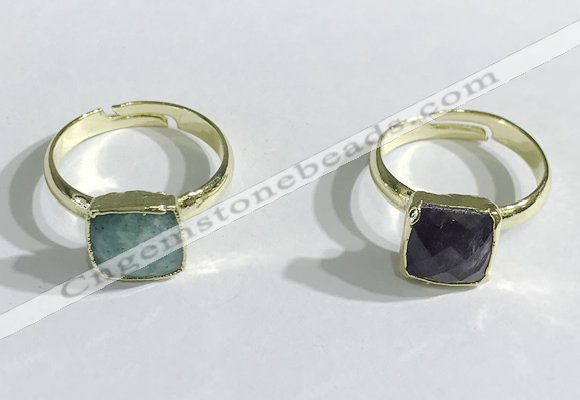 NGR1104 10mm faceted square  mixed gemstone rings wholesale