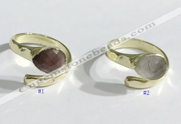 NGR1106 8*10mm faceted flat droplet  mixed gemstone rings wholesale