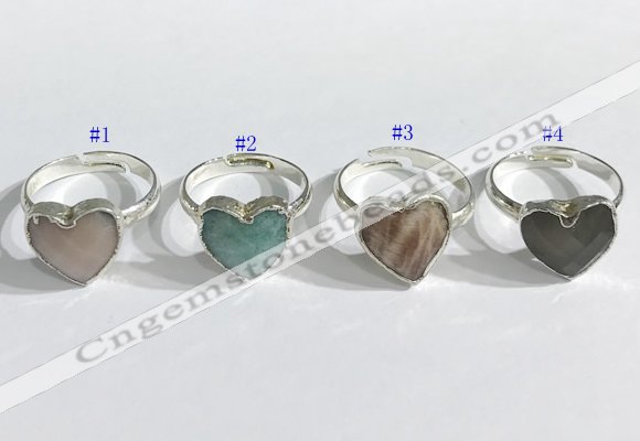 NGR1108 13mm faceted heart  mixed gemstone rings wholesale