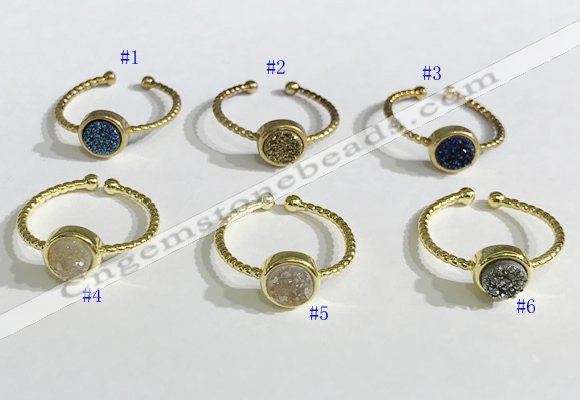 NGR1114 8mm coin  druzy agate gemstone rings wholesale