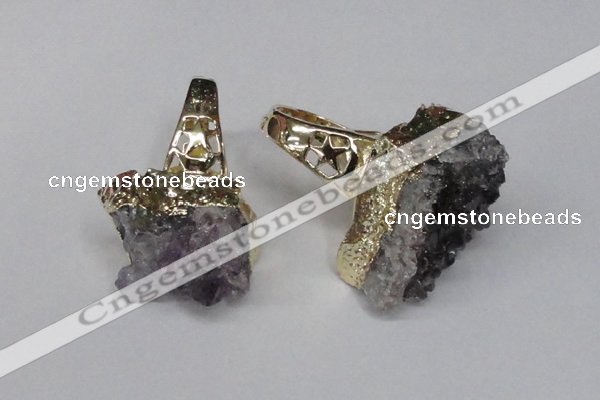 NGR113 18*35mm - 22*40mm faceted nuggets druzy amethyst rings