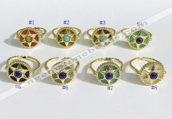 NGR1135 14mm flat round mixed gemstone gemstone rings wholesale