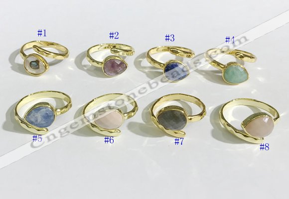 NGR1143 8*10mm faceted flat droplet mixed gemstone rings wholesale