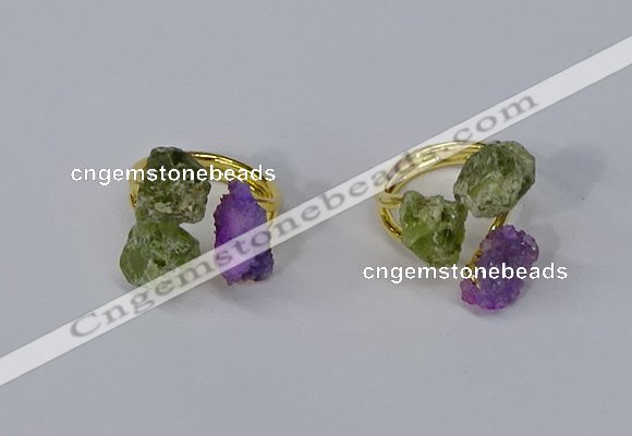 NGR213 5*8mm - 6*10mm freeform druzy agate & peridot rings wholesale