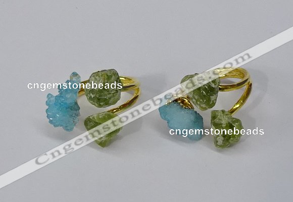 NGR215 5*8mm - 6*10mm freeform druzy agate & peridot rings wholesale