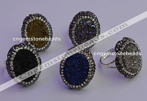 NGR2169 22*28mm - 22*30mm flower plated druzy agate rings