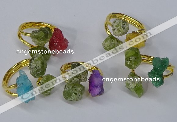 NGR217 5*8mm - 6*10mm freeform druzy agate & peridot rings wholesale